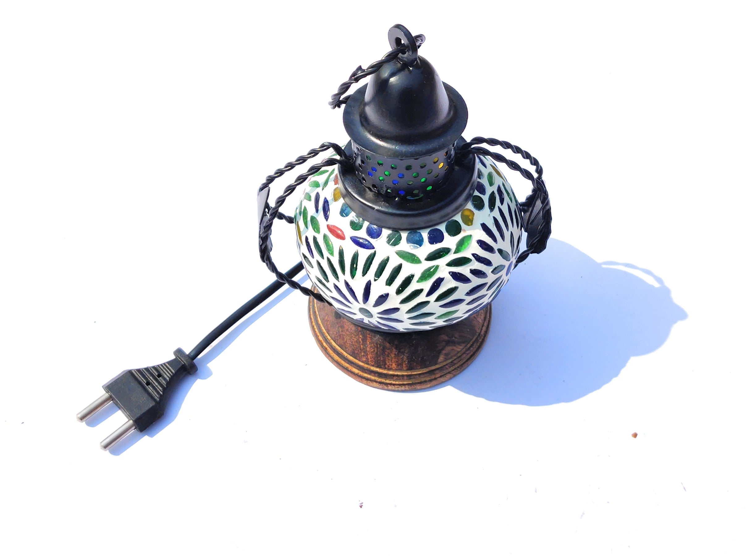 Handmade Wooden & Iron Electric Hanging Lantern