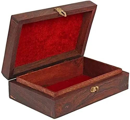 Handmade Wooden Jewellery Box for Women Wood Jewel Organizer Hand Carved with Intricate Carvings Gift Items - 6 inches