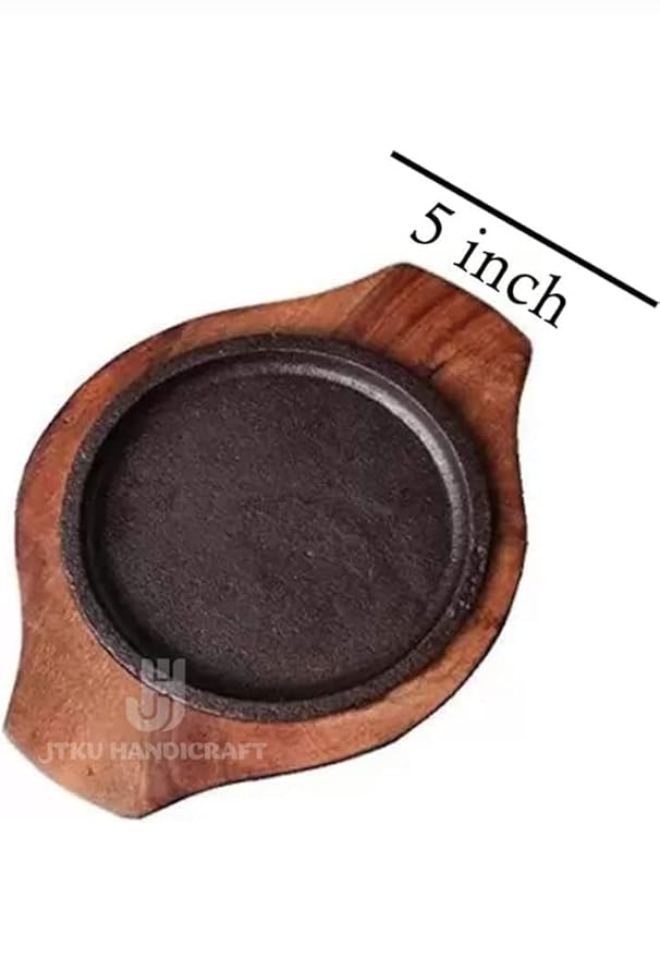 Kraftsone  Small Dessert Serving Plate Brownie Sizzler Tray with Wooden Base, 5x5 inch (Pack of 1)