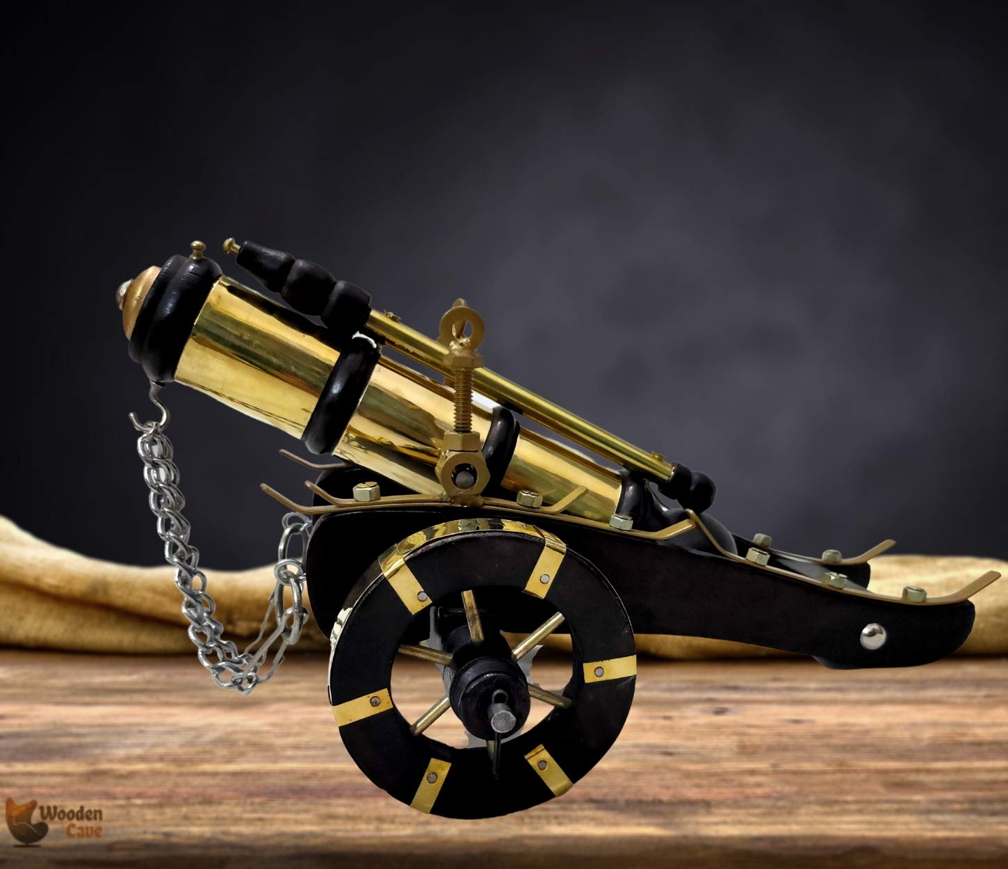 Handcrafted Premium Quality Wooden & Brass Canon For Decoration