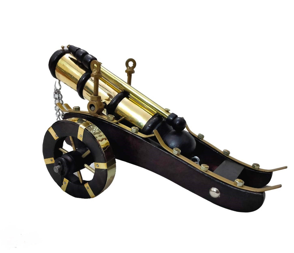 Handcrafted Premium Quality Wooden & Brass Canon For Decoration