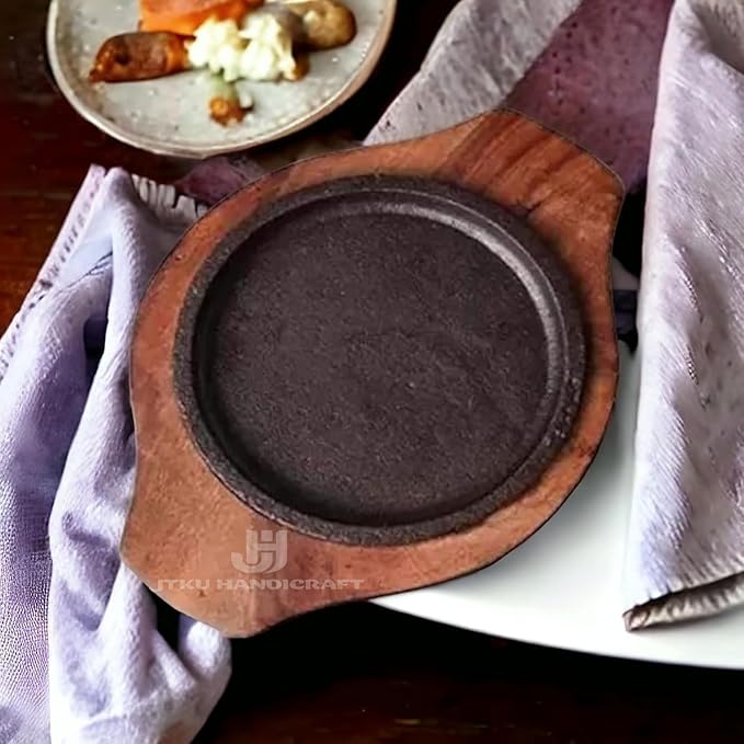 Kraftsone  Small Dessert Serving Plate Brownie Sizzler Tray with Wooden Base, 5x5 inch (Pack of 1)