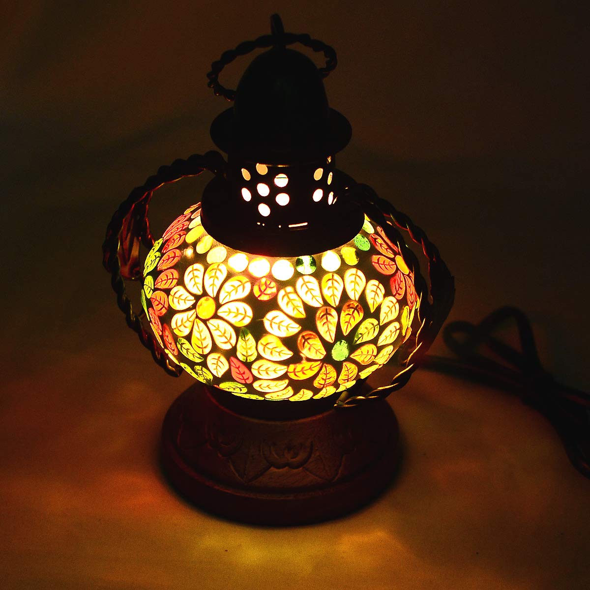Handmade Wooden & Iron Electric Hanging Lantern