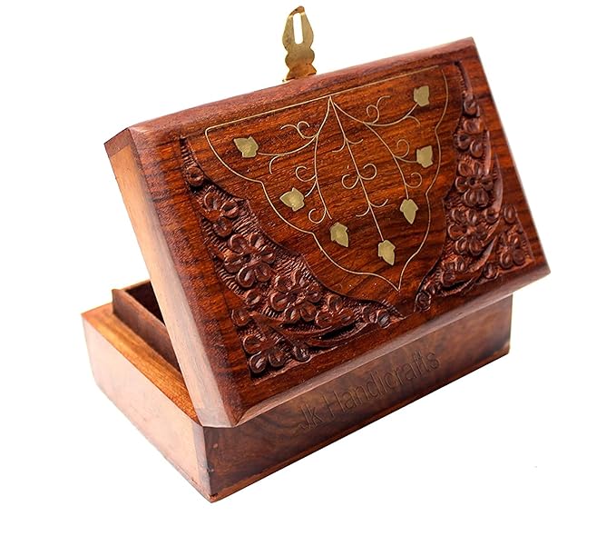 Handmade Wooden Jewellery Box for Women Wood Jewel Organizer Hand Carved with Intricate Carvings Gift Items - 6 inches