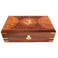 Jewellery Box for Women Wooden Brass Work Flower Carved Om Design Handmade Gifts, 10 Inches
