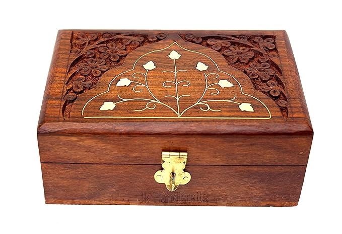 Handmade Wooden Jewellery Box for Women Wood Jewel Organizer Hand Carved with Intricate Carvings Gift Items - 6 inches