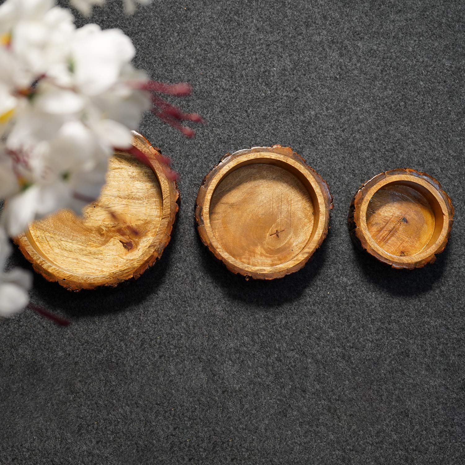Hand Crafted Wooden Bark Tray Set of 3