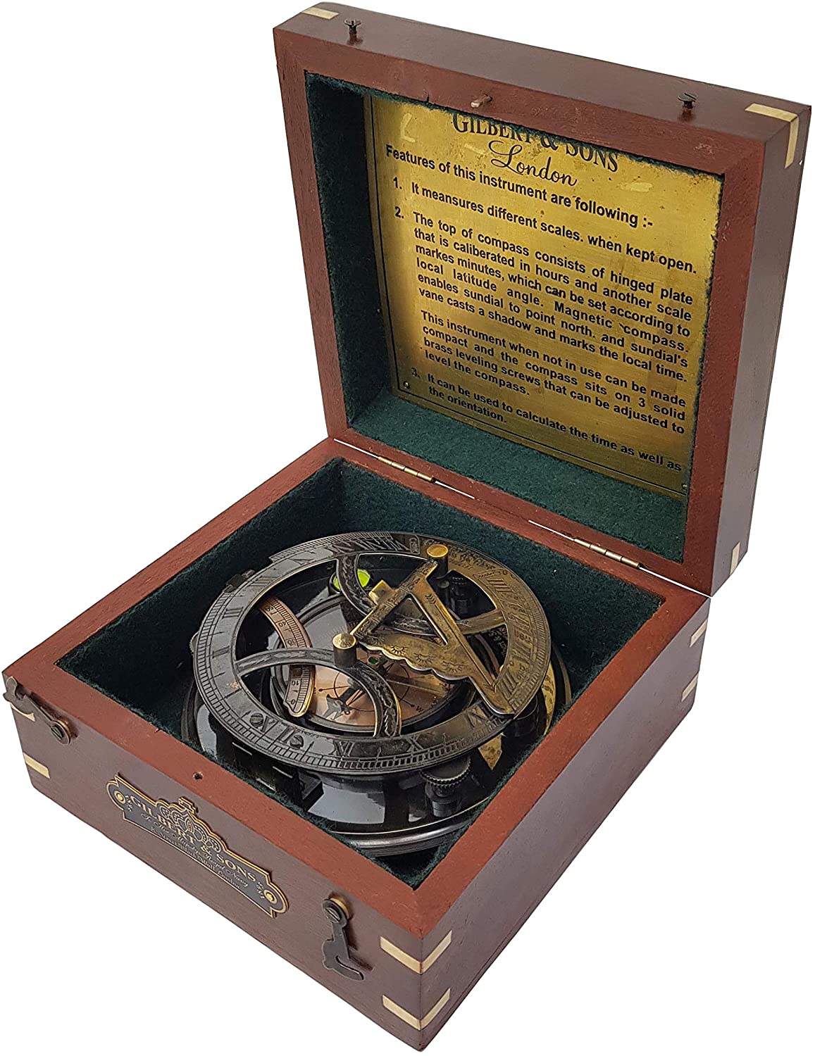 Gilbert & Son's Sundial Compass In Rosewood Case - 3.5" Vintage Gift