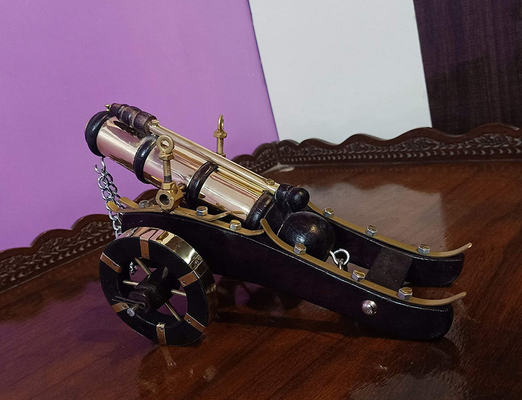 Handcrafted Premium Quality Wooden & Brass Canon For Decoration