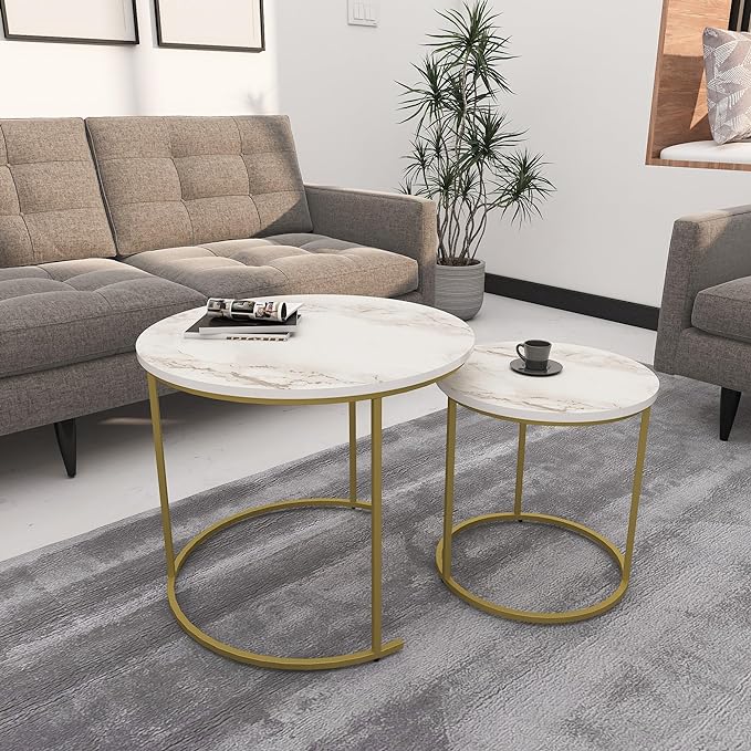 Coffee Table (White Marble Finish Top with Golden Legs)