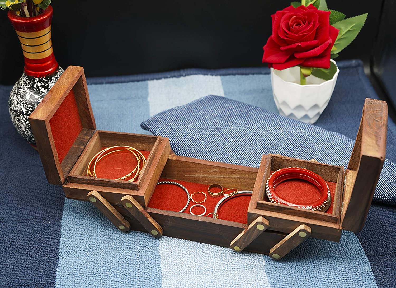 Handcrafted 3 in 1  Wooden Jewelry Box