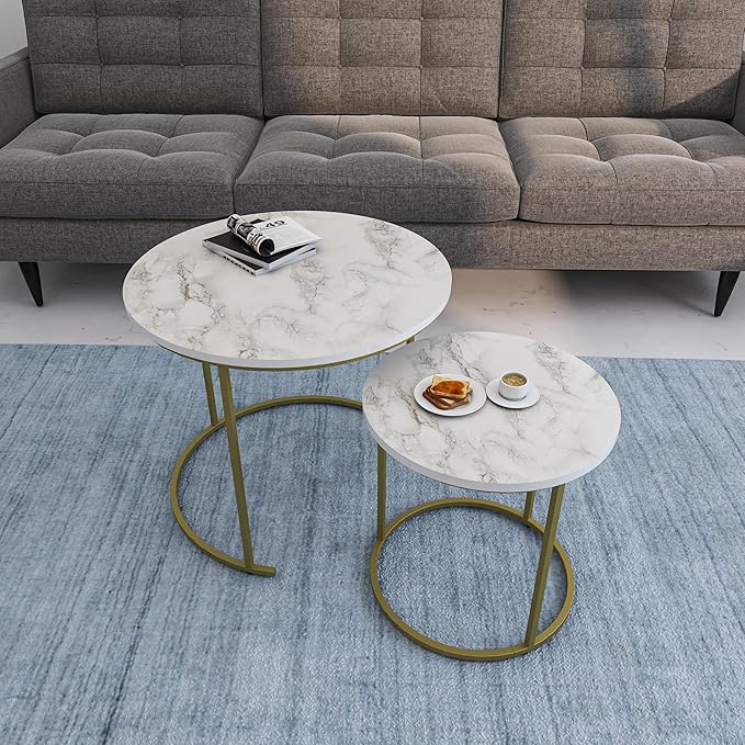 Coffee Table (White Marble Finish Top with Golden Legs)