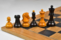 Combo Of 1950 Reproduced Dubrovnik Bobby Fischer Chessmen Version 3.0 In Ebonized & Antiqued Boxwood - 3.7" King With Chess Board