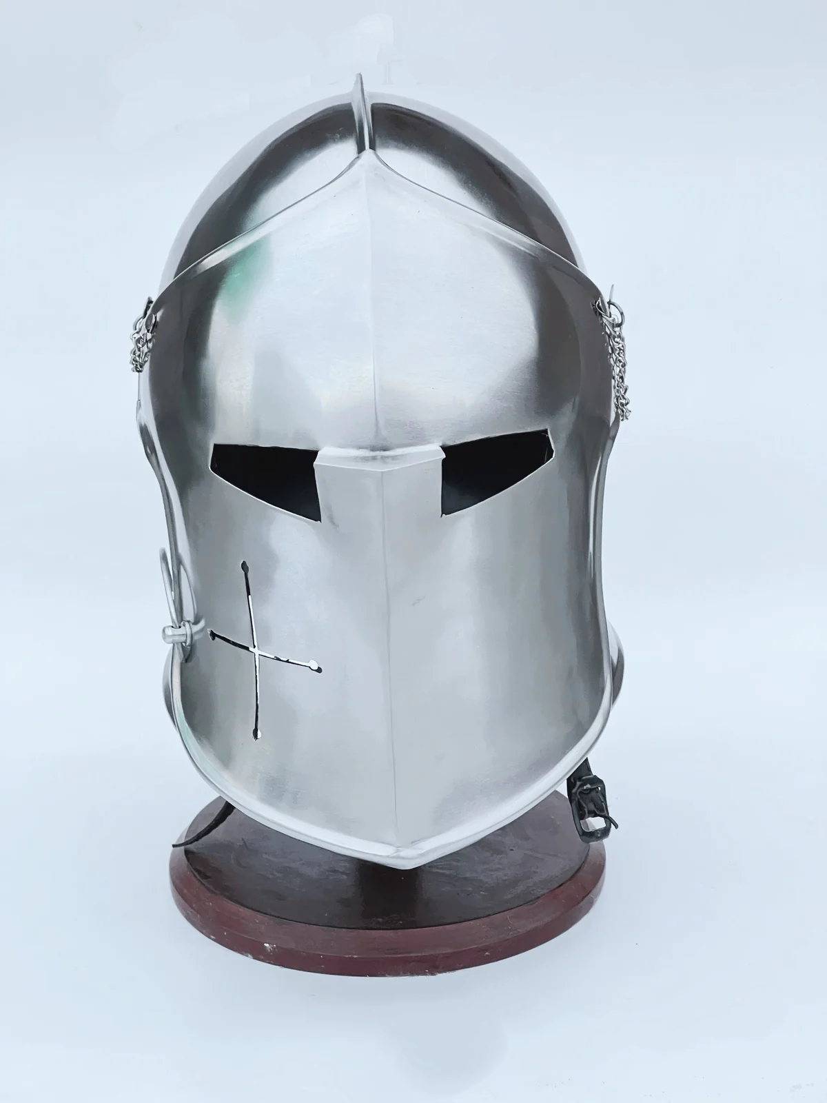 Barbuta Helmet Knights Templar Crusader Helmet (Steel) - Free Wooden Stand