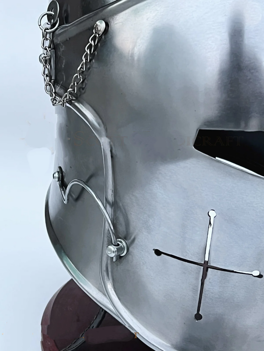 Barbuta Helmet Knights Templar Crusader Helmet (Steel) - Free Wooden Stand