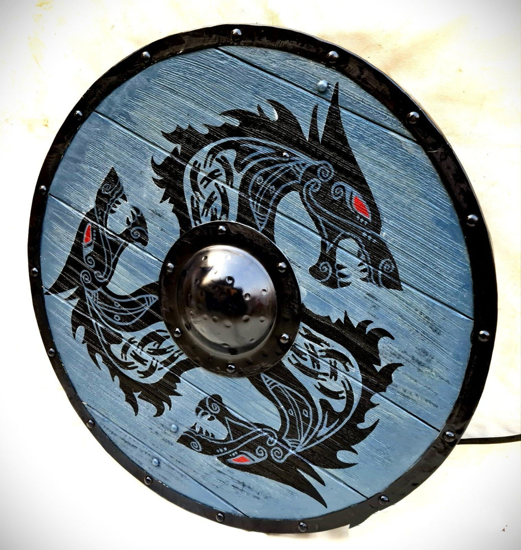 Fenrir Grey Wolf Authentic Battle Worn Viking Shield By Kraftsone