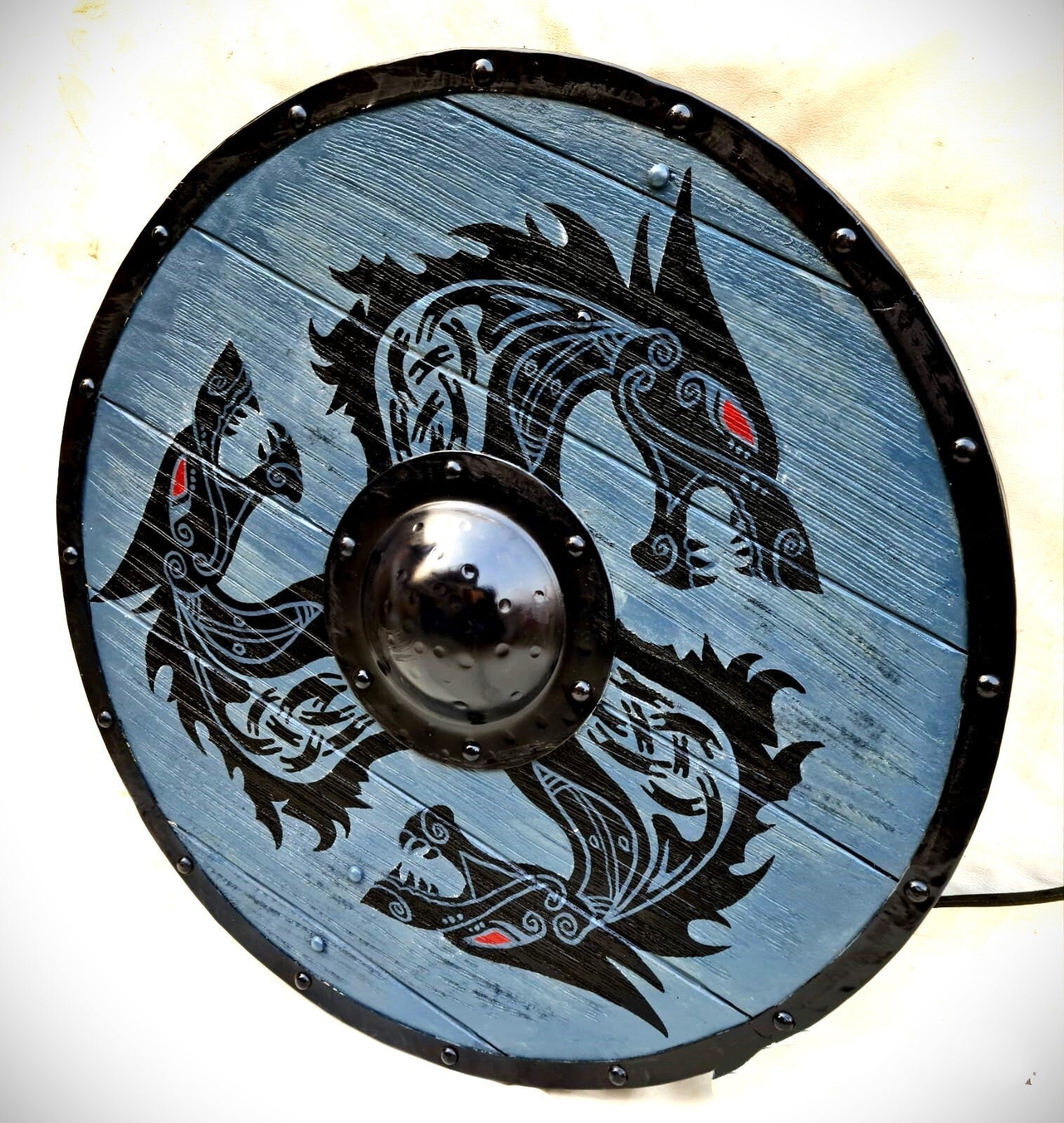Fenrir Grey Wolf Authentic Battle Worn Viking Shield By Kraftsone