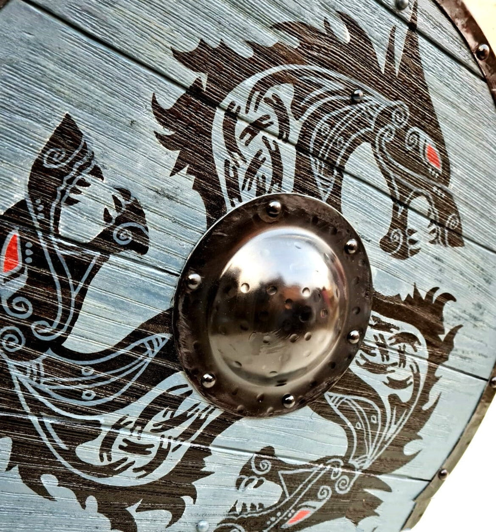 Fenrir Grey Wolf Authentic Battle Worn Viking Shield By Kraftsone