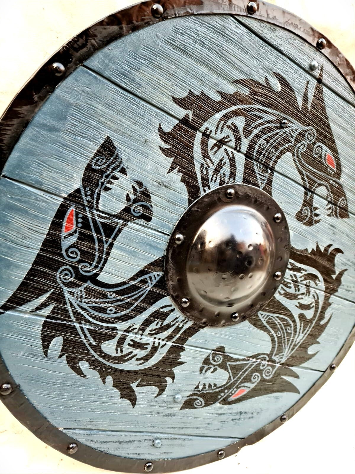 Fenrir Grey Wolf Authentic Battle Worn Viking Shield By Kraftsone