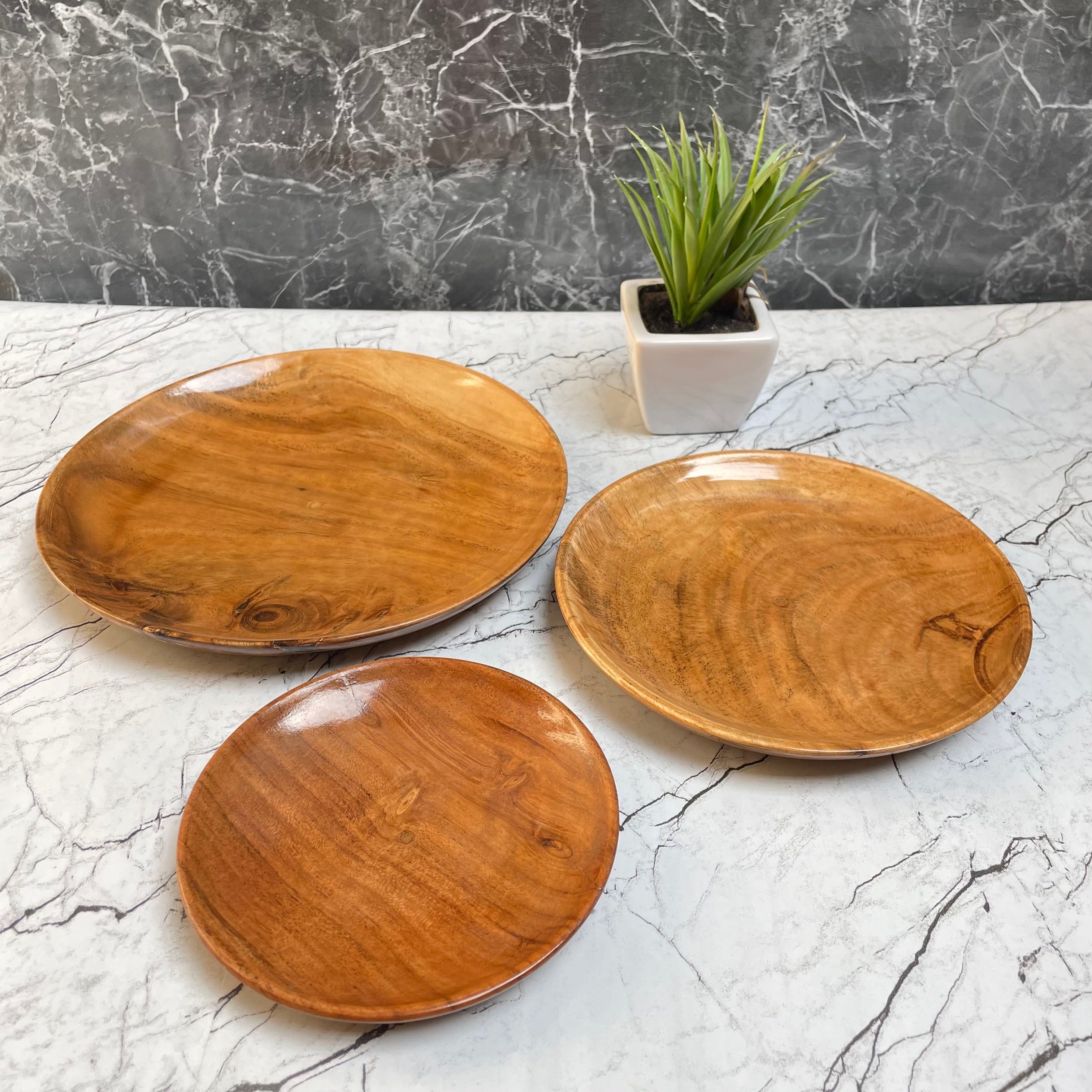 Kraftsone  Wooden Round Plate Set of 3 || Food Grade and Water Resistant