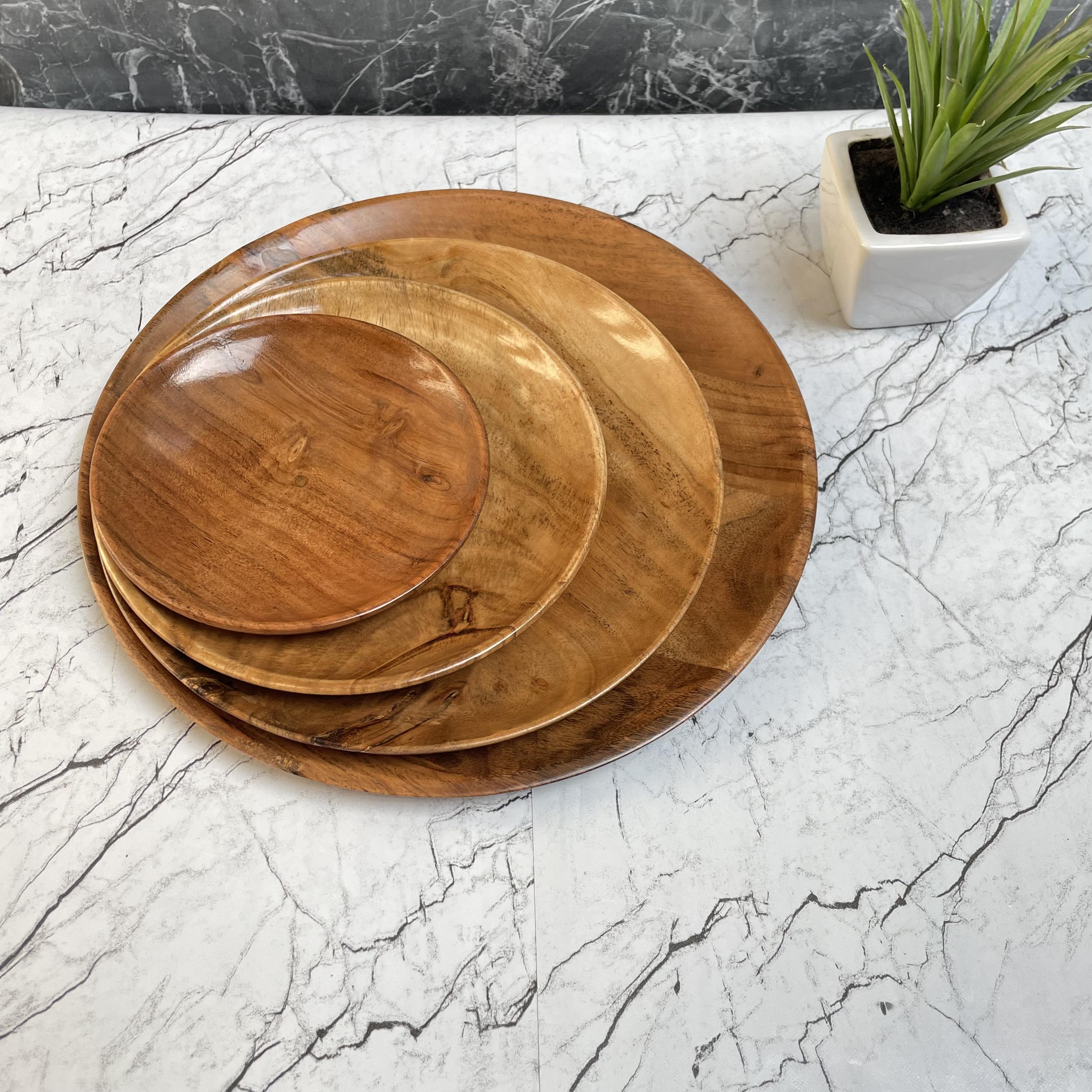 Kraftsone  Wooden Round Plate Set of 4 || Food Grade and Water Resistant