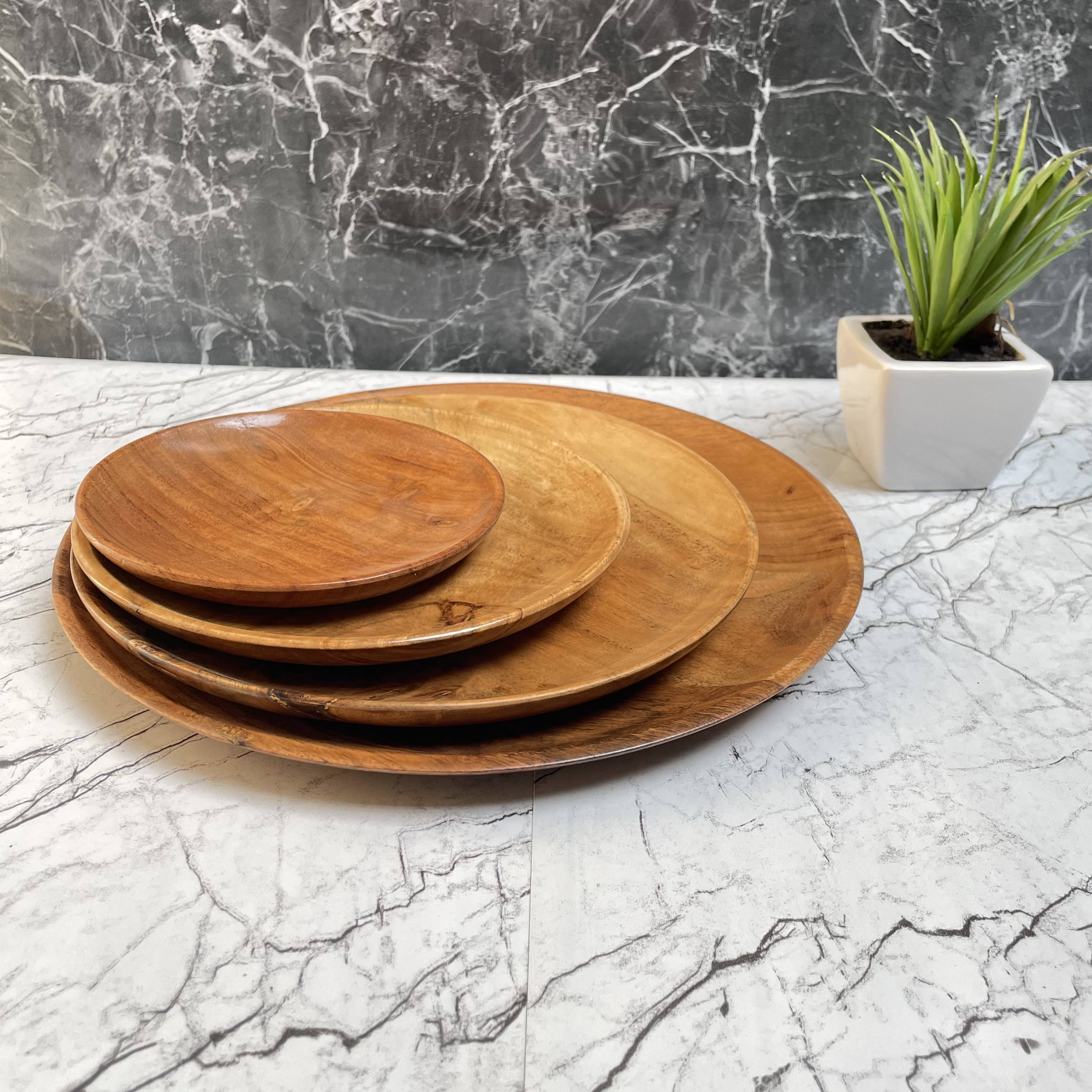 Kraftsone  Wooden Round Plate Set of 4 || Food Grade and Water Resistant