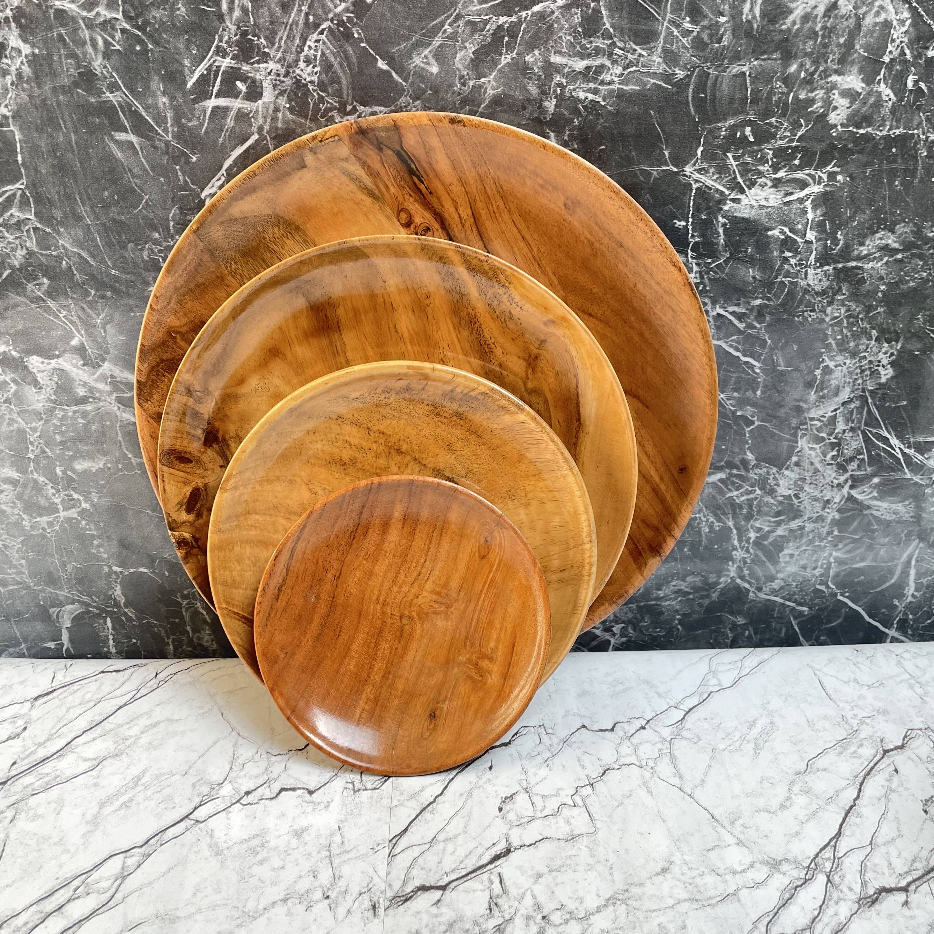 Kraftsone  Wooden Round Plate Set of 4 || Food Grade and Water Resistant