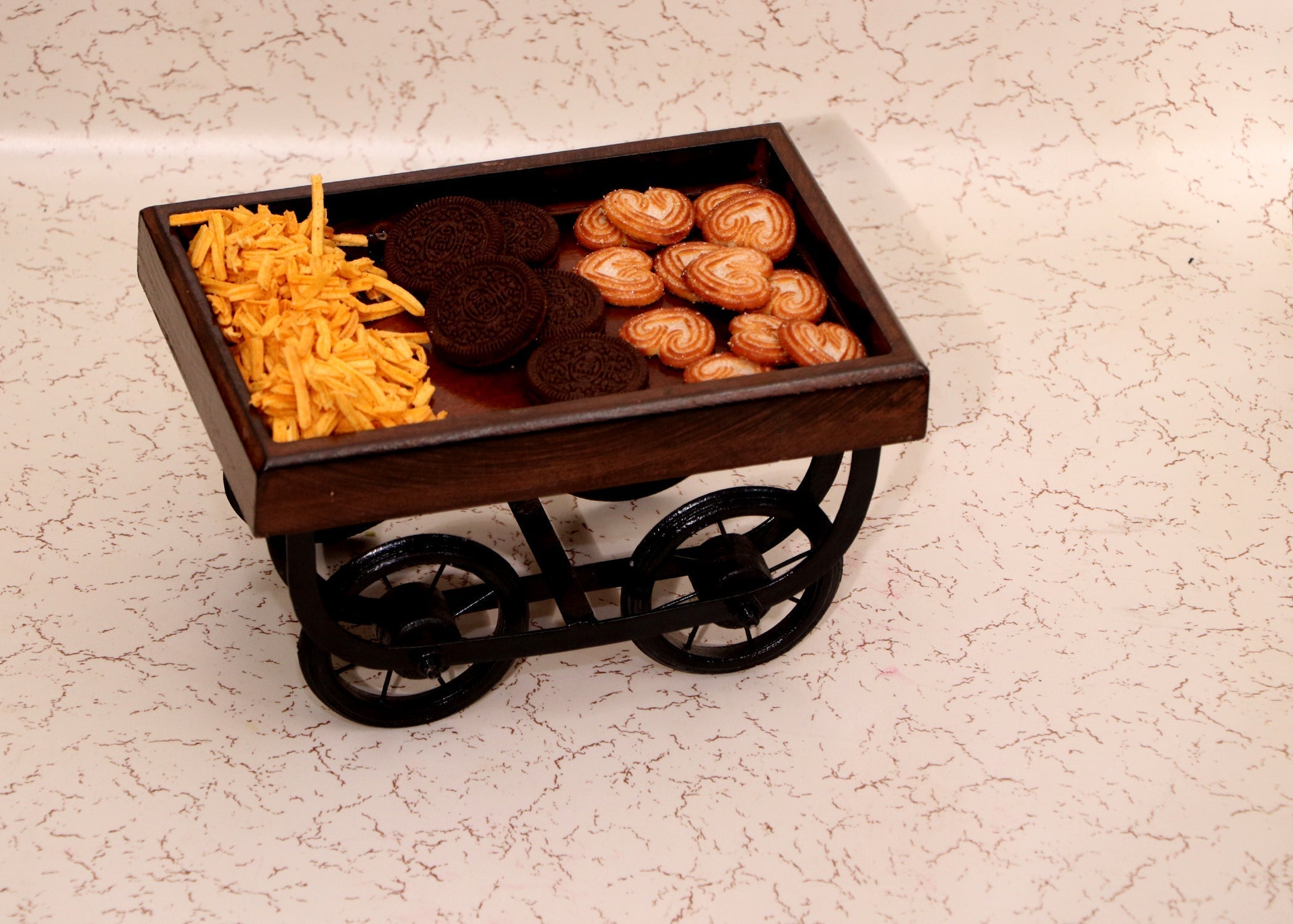 Handmade Wooden Desi Kart/Reda for Serving II Movable Wheels