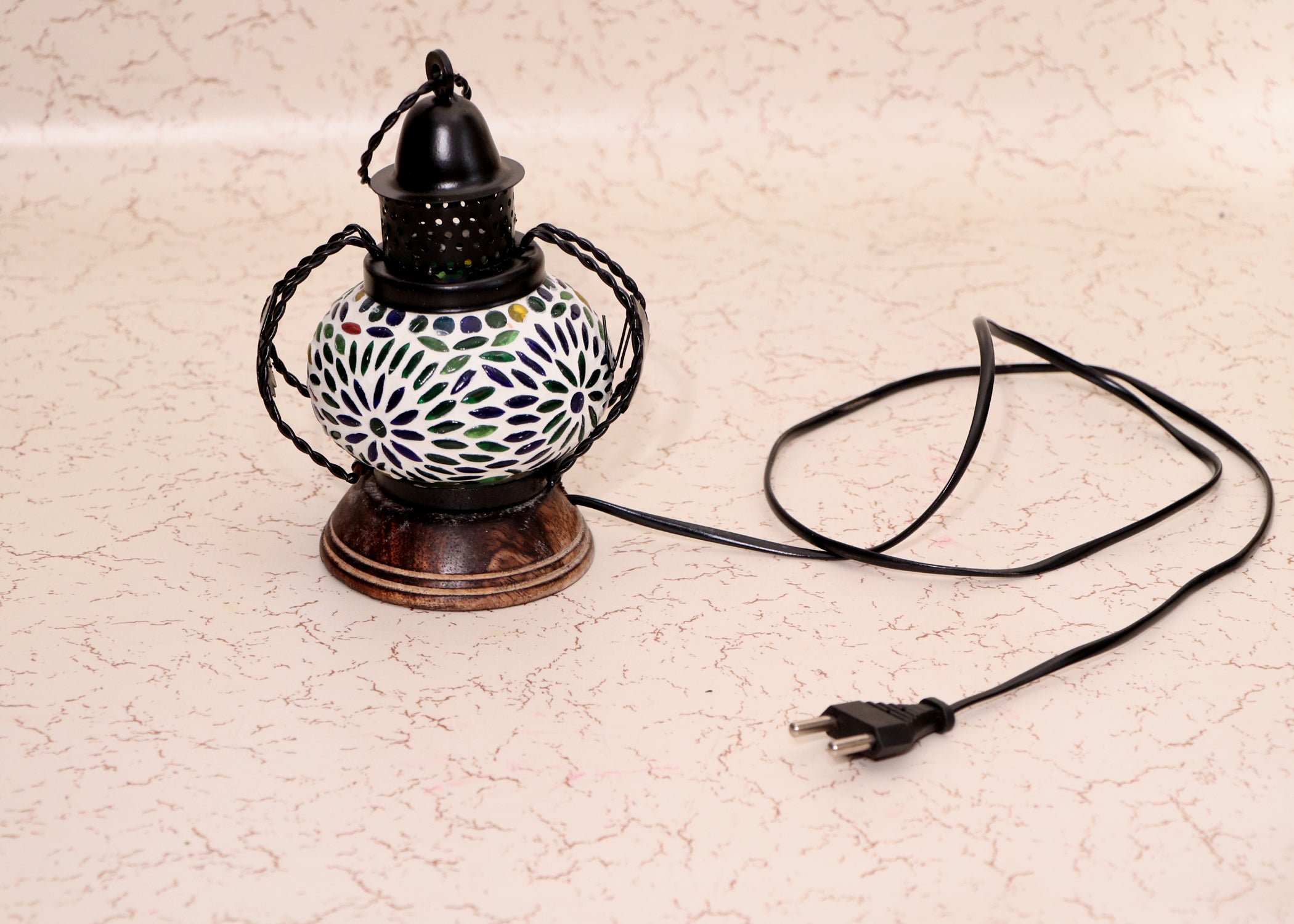 Handmade Wooden & Iron Electric Hanging Lantern