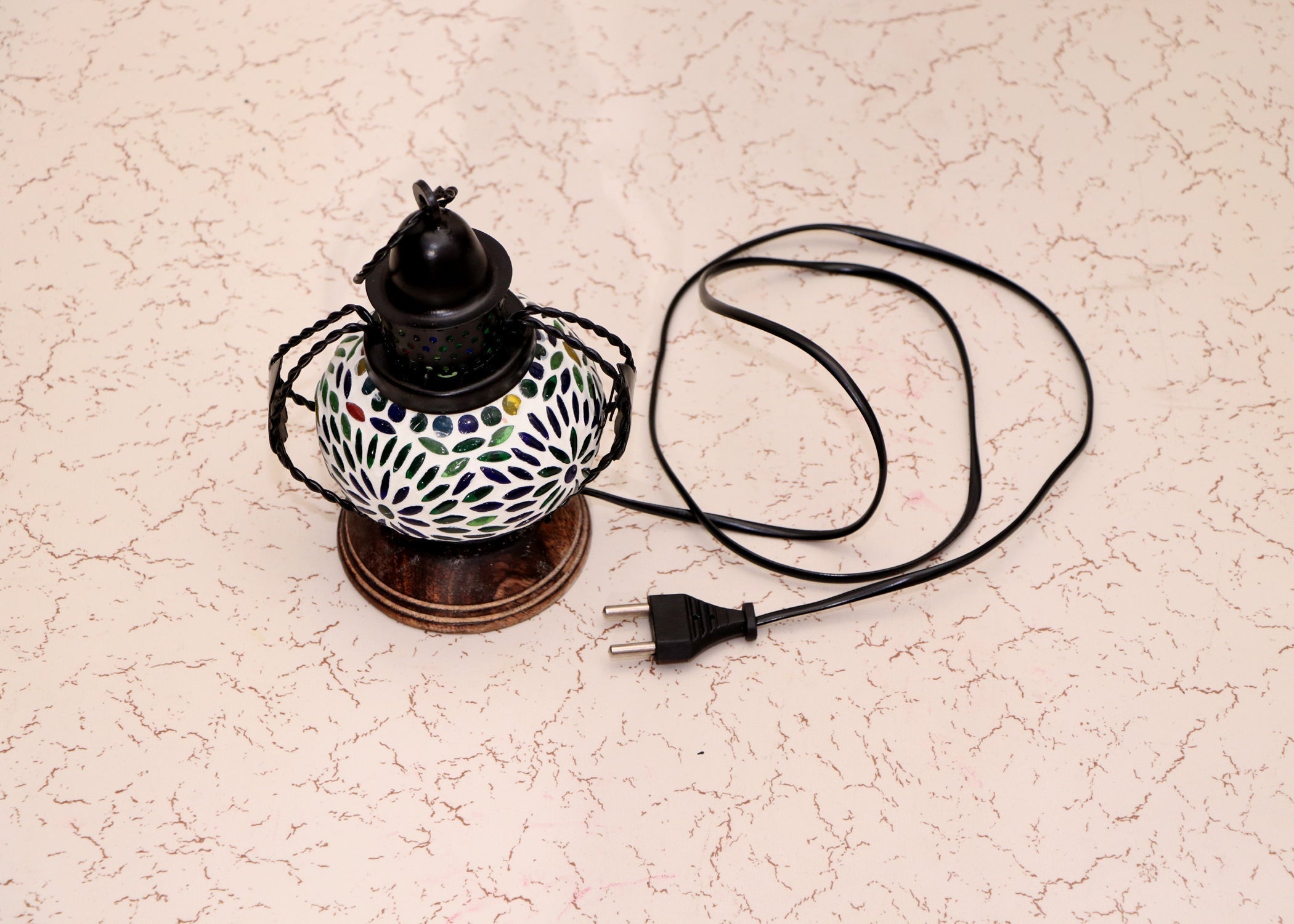 Handmade Wooden & Iron Electric Hanging Lantern