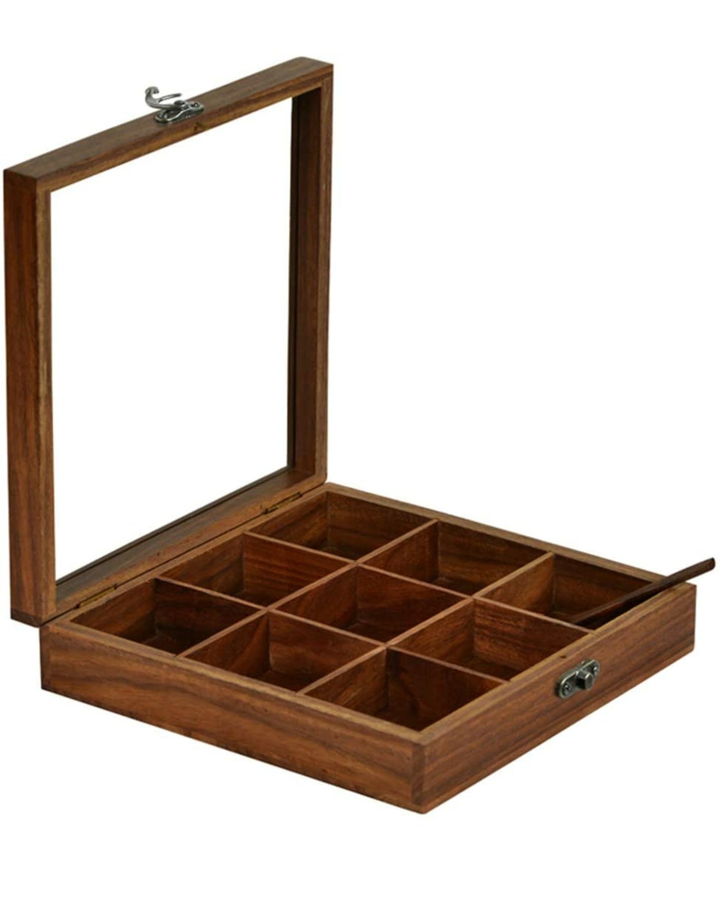 Handcrafted Sheesham wooden spice box with 9 compartments 