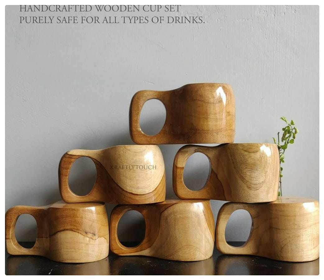 Kraftsone  Premium Drinking Cups || Teak Wood || Food Grade || Water Resistant