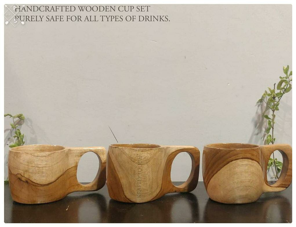 Kraftsone  Premium Drinking Cups || Teak Wood || Food Grade || Water Resistant