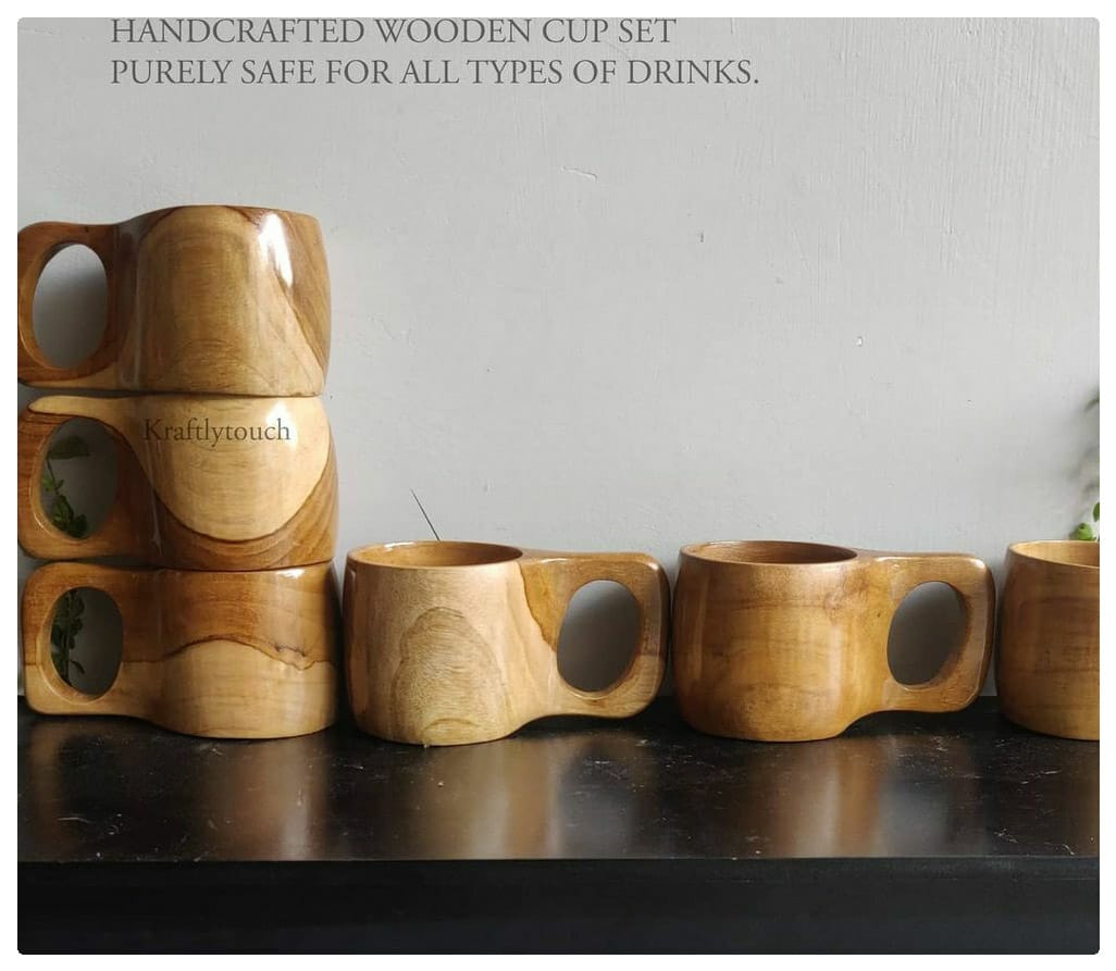 Kraftsone  Premium Drinking Cups || Teak Wood || Food Grade || Water Resistant