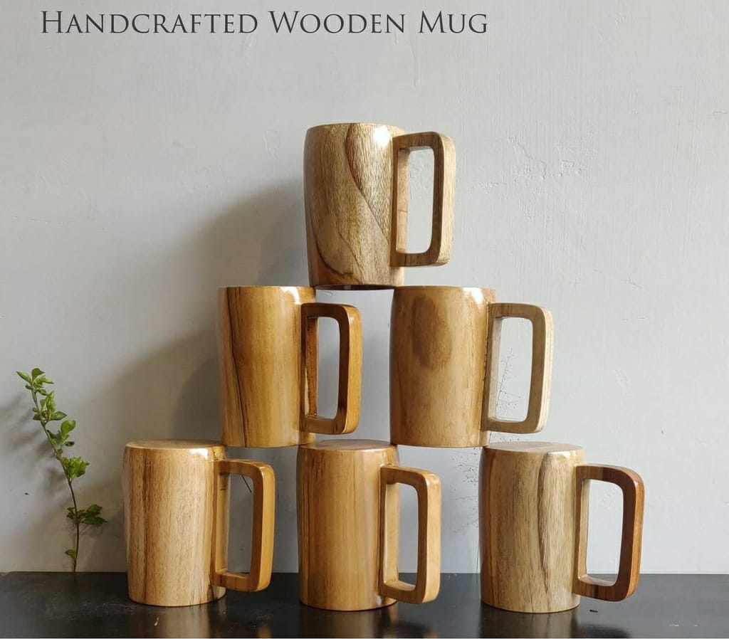 Handcrafted Teak Wood Mugs II Food Grade II Water Resistant