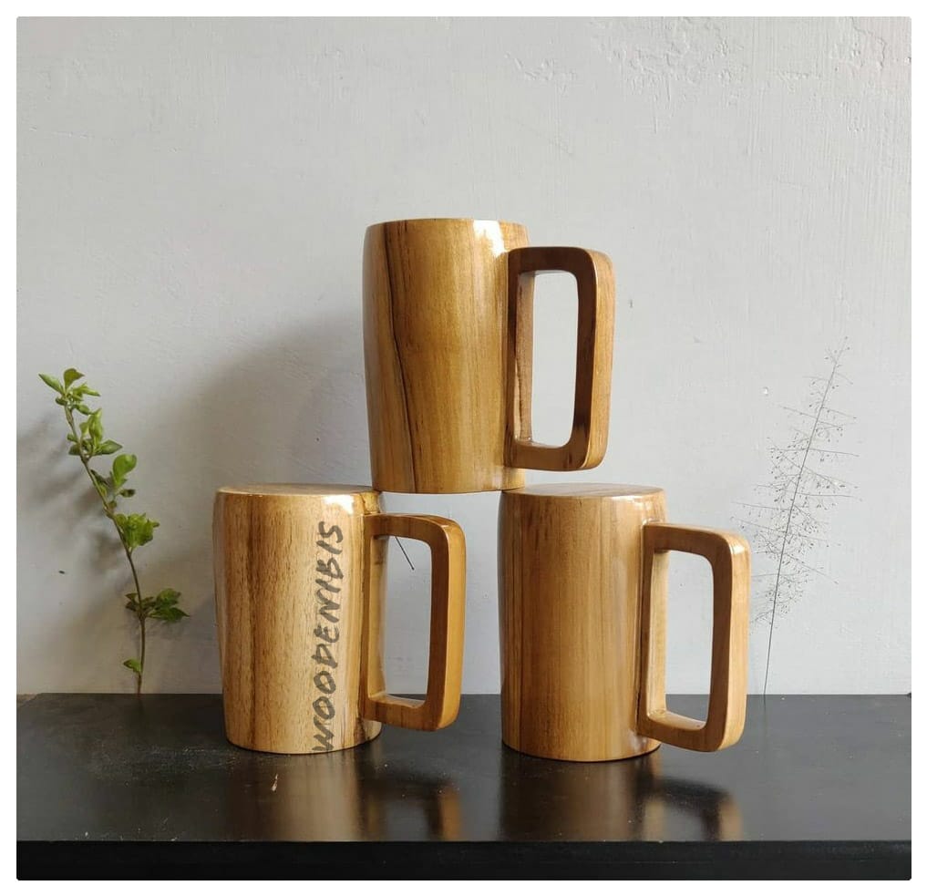 Handcrafted Teak Wood Mugs II Food Grade II Water Resistant