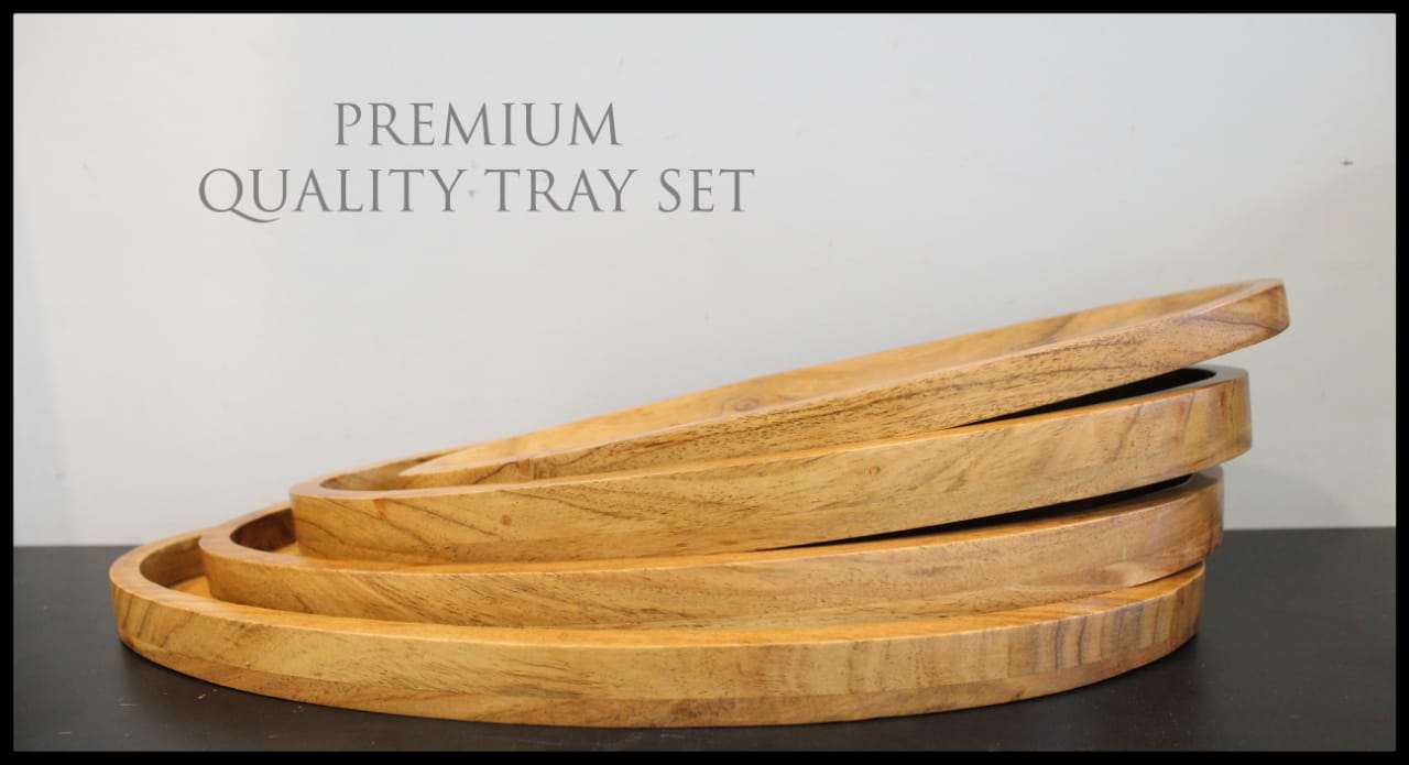 Wooden Oval Serving Tray Set of 4 II Water Resistant