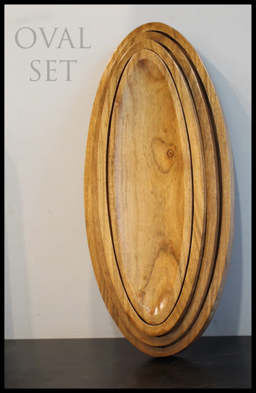 Wooden Oval Serving Tray Set of 4 II Water Resistant