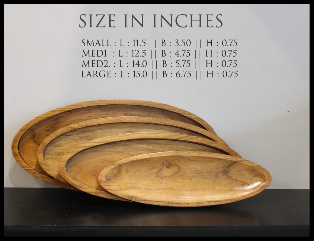 Wooden Oval Serving Tray Set of 4 II Water Resistant