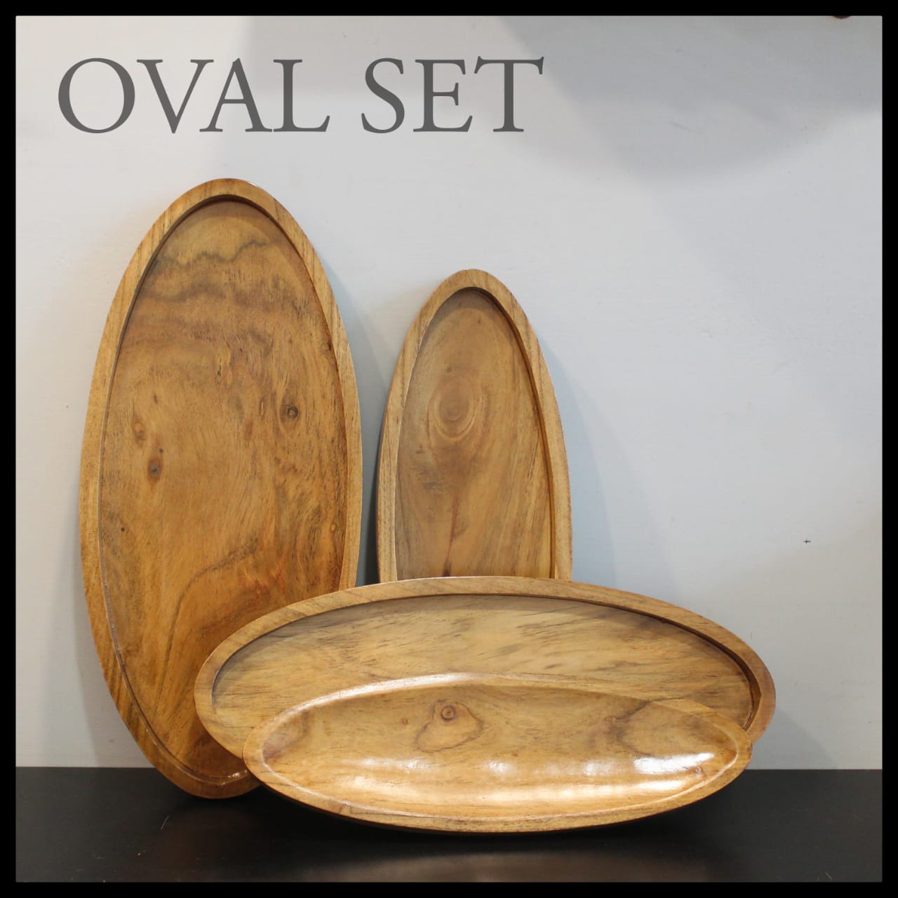 Wooden Oval Serving Tray Set of 4 II Water Resistant