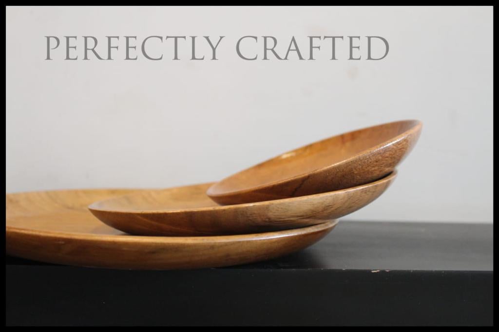 Kraftsone  Wooden Round Plate Set of 3 || Food Grade and Water Resistant