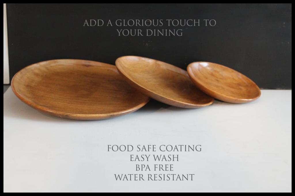 Kraftsone  Wooden Round Plate Set of 3 || Food Grade and Water Resistant