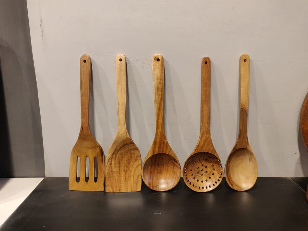 Kraftsone  premium quality wooden spoon set of 5 with holder || Kitchen ware ||  Wooden handicrafts