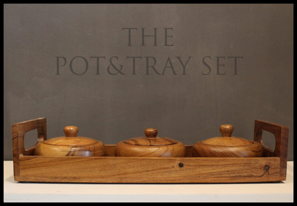 Kraftsone  serving pots with tray || Wooden refreshment jars