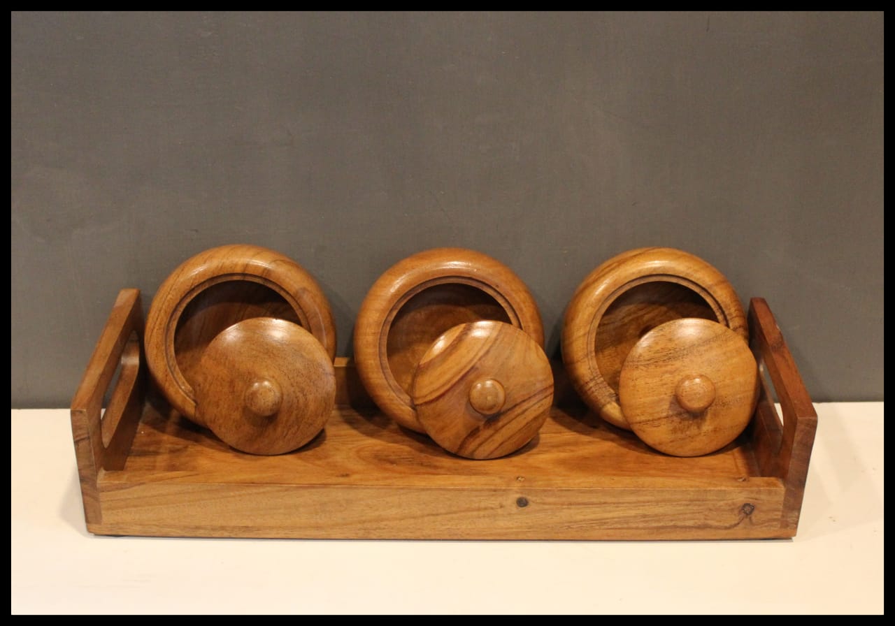 Kraftsone  serving pots with tray || Wooden refreshment jars