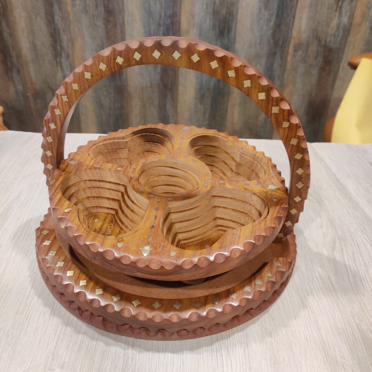 Handcrafted Wooden Beautiful Dry Fruit Foldable Basket