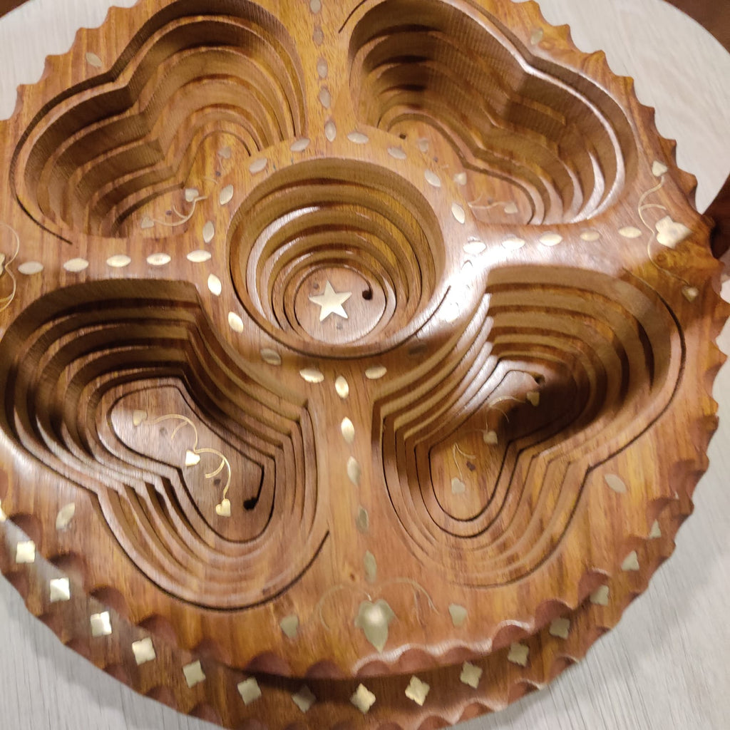 Handcrafted Wooden Beautiful Dry Fruit Foldable Basket With Brass Work