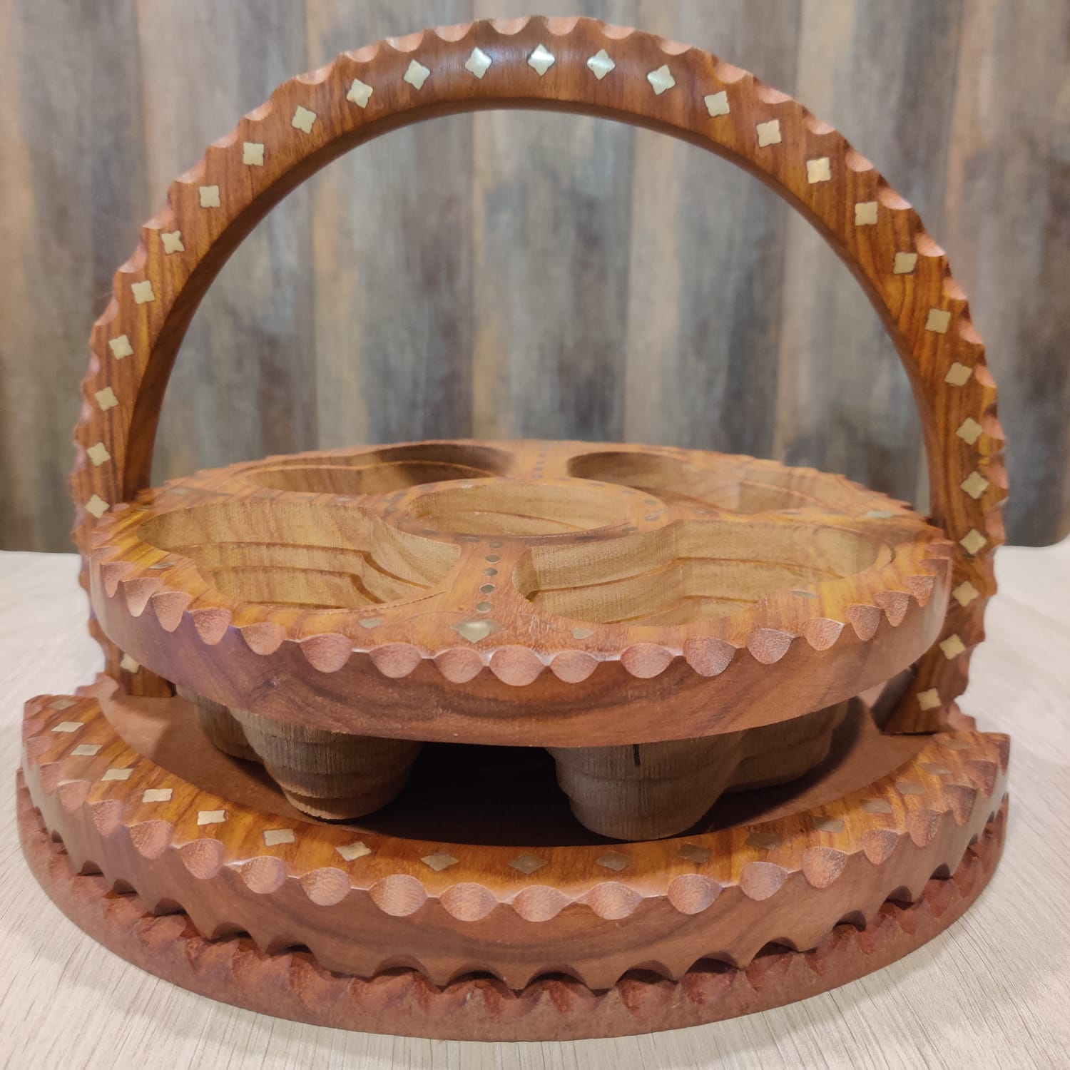Handcrafted Wooden Beautiful Dry Fruit Foldable Basket