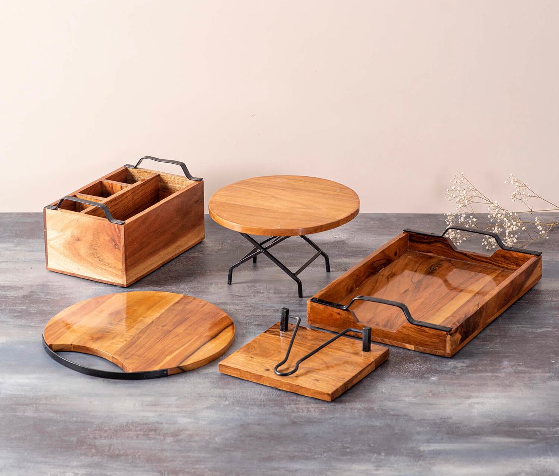 Kraftsone Wooden Combo Set of 5, Food Grade and Water Resistant