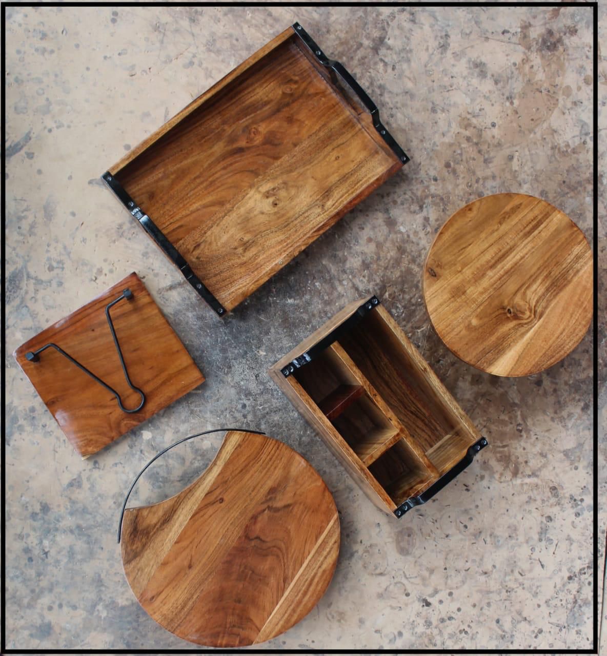 Kraftsone Wooden Combo Set of 5, Food Grade and Water Resistant